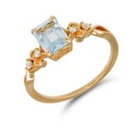 Stfery 14K Yellow Gold Rectangular Halo Promise Ring for Women, Delicate Vine Topaz Diamond Ring Real Gold Au585 Size V 1/2