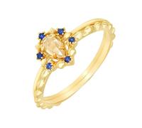 Stfery 14K Yellow Gold Ring 2 Piece Set for Women, Lemon Quartz Sapphire Stacking Ring Real Gold Au585 Size H 1/2