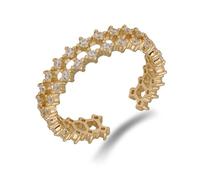 Stfery 14K Yellow Gold Ring Real for Women, Double Layer Lace Moissanite Wedding Ring Gold Au585 Size S 1/2