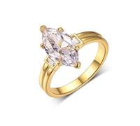Stfery 14K Yellow Gold Wedding Ring Real Gold Personalized, Marquise Moissanite Double Band Ring for Women Size 4