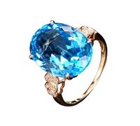 Stfery 18 K Rose Gold Wedding Rings Set with 11ct Oval-Cut Blue Topaz and Pavé Diamonds Promise Band Size S 1/2