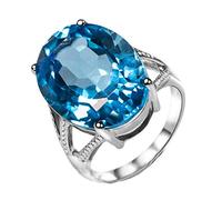 Stfery 18 K White Gold Engagement Rings for Women Set with 16ct Oval-Cut Topaz and Pavé Diamonds Anniversary Band Size T 1/2