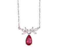 Stfery 18 Karat Gold Necklace, Angel Wings Pendant with Pear Lab Grown Ruby 1ct and Pave Moissanites, Necklace White Gold 18K for Women