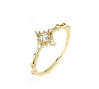 Stfery 18 Karat Gold Square Halo Ring Thin for Women, Snowflake Moissanite Engagement Ring Real Gold Au750 Size H 1/2