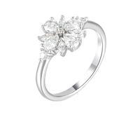 Stfery 18 Karat White Gold Anniversary Ring Real for Women, Sparkling Flower Moissanite Ring Gold Au750 Size M 1/2