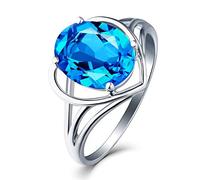 Stfery 18 Karat White Gold Ring Wedding Band Women Heart Set with 3ct Blue Topaz Anniversary Bands Size M 1/2