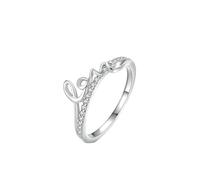 Stfery 18 Karat White Gold Statement Ring for Her, Diamond love Ring Real Gold Personalized Size P 1/2