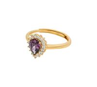 Stfery 18 Kt Gold Pear Halo Cluster Anniversary Ring for Women, Luxury Amethyst Ring Real Gold Au750 Size J 1/2