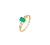 Stfery 18 Kt Gold Promise Ring in Created Emerald, Elegant Lace Rectangular Gemstone Ring for Her, Yellow Gold Anniversary Rings with 1ct Lab Grown Emerald and Moissanite18 Karat Size I 1/2