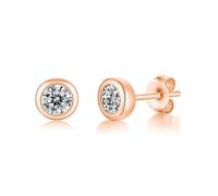 Stfery 18 Kt Rose Gold Bezel Solitaire Earrings Stud for Women, 0.5ct Round Moissanite Stud Earrings Real Gold AU750