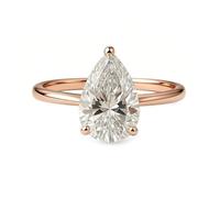 Stfery 18 Kt Rose Gold Solitaire Halo Ring Real Gold, Pear Shape Moissanite Statement Ring Personalized for Women Size 6.5