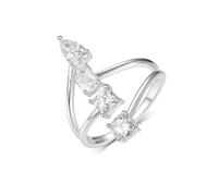 Stfery 18 Kt White Gold Four-Stone Ring Real Gold, Moissanite Three Row Ring Personalized for Women Size 6.5