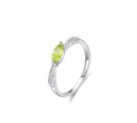 Stfery 18 Kt White Gold Peridot Ring for Her Real Gold, Vintage Angel Wing Wedding Ring Personalized Size M 1/2
