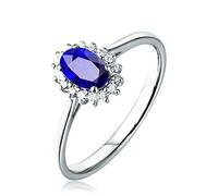 Stfery 18G White Gold Bridal Wedding Ring 0.5ct Oval Cut Sapphire Pavé Diamonds Promise Bands Size U 1/2