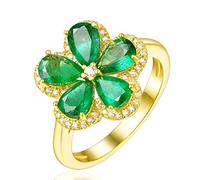 Stfery 18K Engagement Rings for Women 1.75ct Pear Shape Emerald Pavé Diamonds Promise Band Size H 1/2