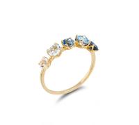 Stfery 18K Gold Anniversary Ring Real for Women, Five Stone Topaz Ring Gold Au750 Size M 1/2