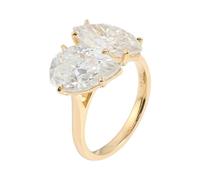 Stfery 18K Gold Duo Gemstone Ring, 4ct Teardrop Marquise Moissanite Engagement Ring Real Gold for Women Size L 1/2