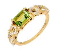 Stfery 18K Gold Five Colorful Gemstones Engagement Ring Real for Women, Geometric Peridot and Moissanite Cocktail Ring Gold Au750 Size K 1/2