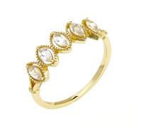 Stfery 18K Gold Five Stone Wedding Ring for Women, Marquise Topaz Ring Real Gold Au750 Size N 1/2