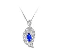 Stfery 18K Gold Necklace for Women, Leaf and Water Drop 1.51ct Created Sapphire and Moissanite with Pear Lab Grown Sapphire 1.5ct and Pave Moissanites White Gold Au750, 40+5cm