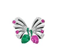 Stfery 18K Gold Stud Earrings for Women, Black Enamel Butterfly Earrings with 1.48ct Lab Created Emerald and 1.46ct Lab Created Ruby White Gold Au750
