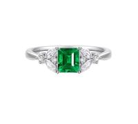 Stfery 18K Gold Wedding Ring in Created Emerald, Classic Triple Stone Ring for Women, White Gold Promise Bands with 1ct Lab Grown Emerald and Moissanite Au750 Size Q 1/2