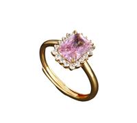 Stfery 18K Gold Wedding Ring Real for Women, Rectangular Halo Cluster Created Pink Sapphire Ring Gold Au750 Size M 1/2