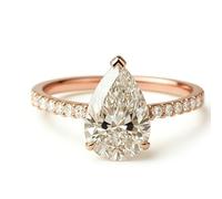 Stfery 18K Rose Gold Pear Halo Ring Real Gold, Moissanite Statement Ring Personalized for Women Size 7
