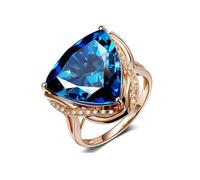 Stfery 18K Rose Gold Promise Rings for Her Set with 13ct Triangle-Shape Blue Topaz and Pavé Diamonds Marriage Band Size N 1/2