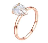 Stfery 18K Rose Gold Teardrop Ring, 3ct Moissanite Marriage Ring Real Gold for Women Size N 1/2
