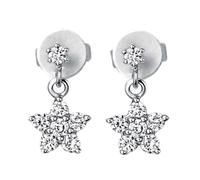 Stfery 18K White Gold Diamond Dangle Earrings for Women, Dangle Flower Stud Earrings with 0.26ct Diamonds Gold Au750