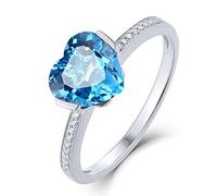 Stfery 18K White Gold Ladies Wedding Band Heart Blue Topaz Pavé Diamonds Marriage Rings Size H 1/2