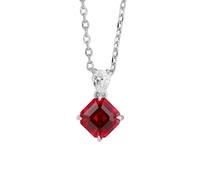 Stfery 18K White Gold Necklace for Her, Elegant Square Lab Grown Ruby 1.2ct and Pear Moissanite Pendant Necklace Real Gold Au750