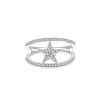 Stfery 18K White Gold Pavé Lab-Grown Diamond Ring Real Gold, Star Double Band Ring Personalized for Women Size O 1/2