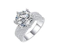 Stfery 18K White Gold Pavé Statement Halo Ring Real Gold, Luxury 5ct Round Moissanite Large Band Ring Personalized for Women Size 10.5