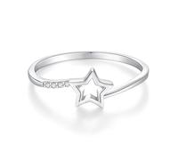 Stfery 18K White Gold Ring Real Gold Women, Diamond Star Stacker Ring Personalized Size 10.5