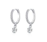 Stfery 18K White Gold Solitaire Drop Hoop Earrings for Women, Dangle Round Moissanite Huggie Hoop Real Gold AU750