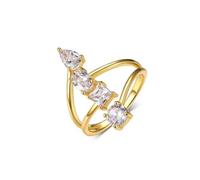 Stfery 18K Yellow Gold Four-Stone Ring Real Gold, Moissanite Three Row Ring Personalized for Women Size 8.5