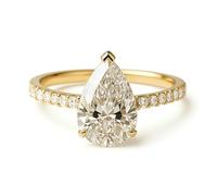Stfery 18K Yellow Gold Pear Halo Ring Real Gold, Moissanite Statement Ring Personalized for Women Size 4