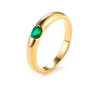Stfery 18K Yellow Gold Promise Ring in Created Emerald, Classic Polished Solitaire Ring for Women, Gold Anniversary Rings with Oval Lab Grown Emerald 0.3ct Au750 Size Q 1/2