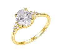 Stfery 18K Yellow Gold Ring Real Gold Personalized, Oval Moissanite Statement Ring for Women Size 10.5