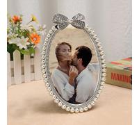 Stfery 5x7 Frame Metal Vintage Oval Picture Frames Silver for Tabletop Display for Bedroom