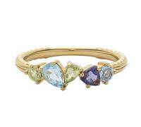 Stfery 9 Karat Gold Five Colorful Gemstones Ring Real for Women, Topaz Peridot Lolite Wedding Ring Gold Au375 Size M 1/2