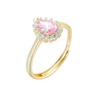 Stfery 9 Karat Gold Pear Halo Cluster Ring Real for Women, Luxury Created Pink Sapphire Wedding Ring Gold Au375 Size M 1/2