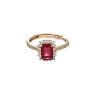 Stfery 9 Karat Gold Rectangular Halo Cluster Anniversary Ring Real for Women, Luxury Lab Created Ruby Ring Gold Au375 Size K 1/2