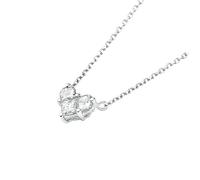 Stfery 9 Karat White Gold Diamond Necklace for Women, Triple Stone Heart Collier Necklace Real Gold Au375 with Diamonds 0.4ct