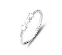 Stfery 9 Karat White Gold Ring Real Gold Women, Triple Star Diamond Stacking Ring Personalized Size 8