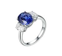 Stfery 925 Sterling Silver Triple Gemstone Ring, 3ct Lab Grown Sapphire Engagement Ring Real Gold for Women Size S 1/2