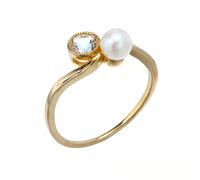 Stfery 9K/14K/18K Gold Duo Stone Ring for Women, Wave Pearl White Topaz Engagement Ring Real Gold