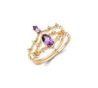 Stfery 9K/14K/18K Gold Engagement Ring 2 Piece Set for Women, Olive Branch Amethyst Ring Real Gold